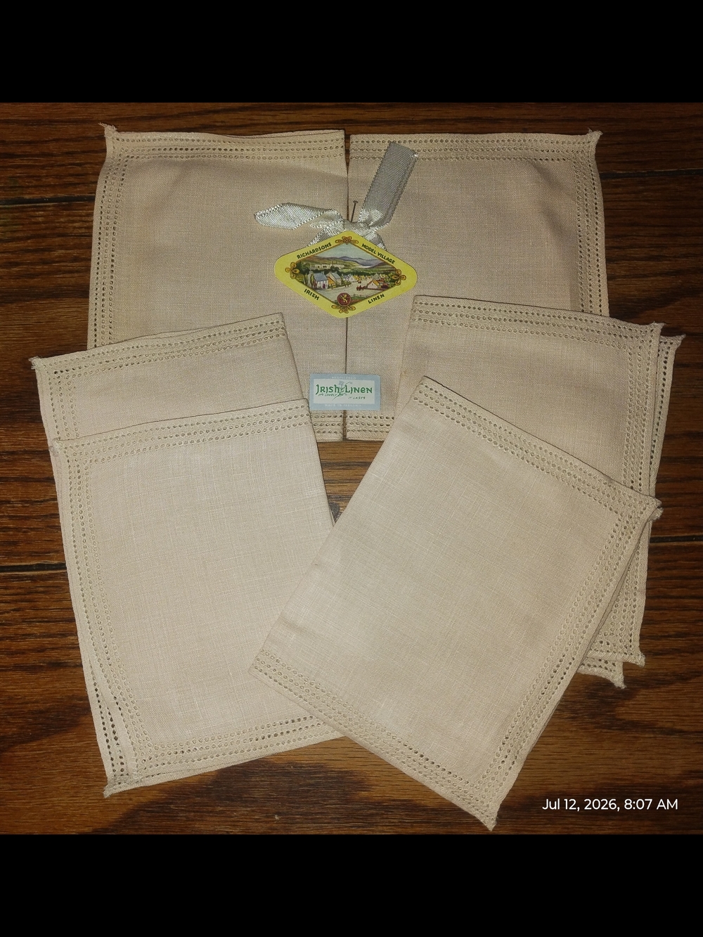 Vintage Richardson's Irish Linen 6 Piece Hemstitch Napkins In Original Box